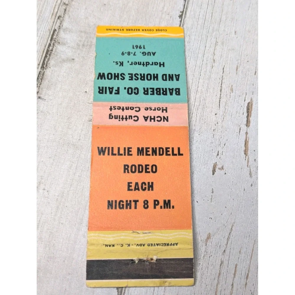 Vintage Matchbook Cover Barber Co. Fair 1961 Horse Show Willie‎ Mendell Rodeo
